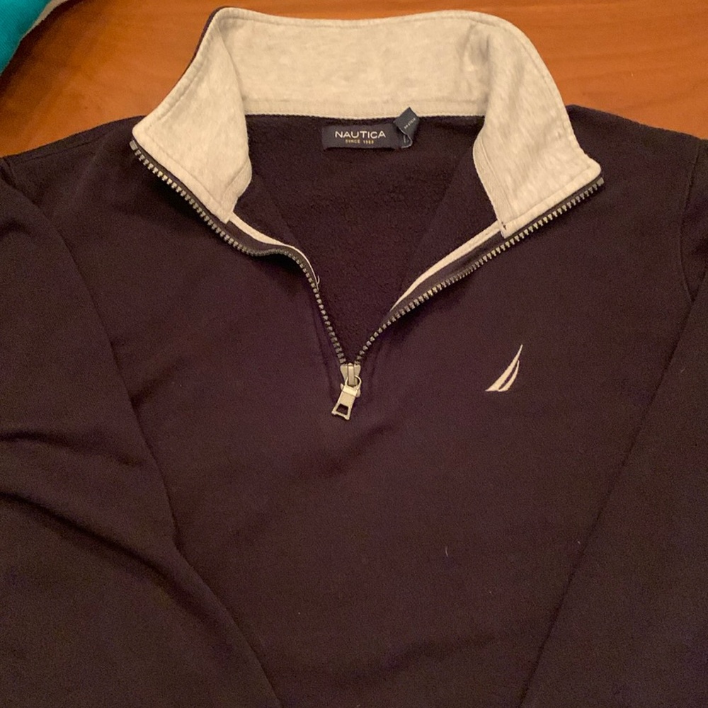 Navy Nautica Quarter Zip Polo Sweatshirt Size Med